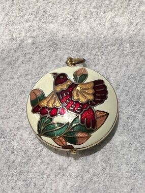 Cloisonné necklace Enamel Bird Brooch with Red, Green & Gold Accents